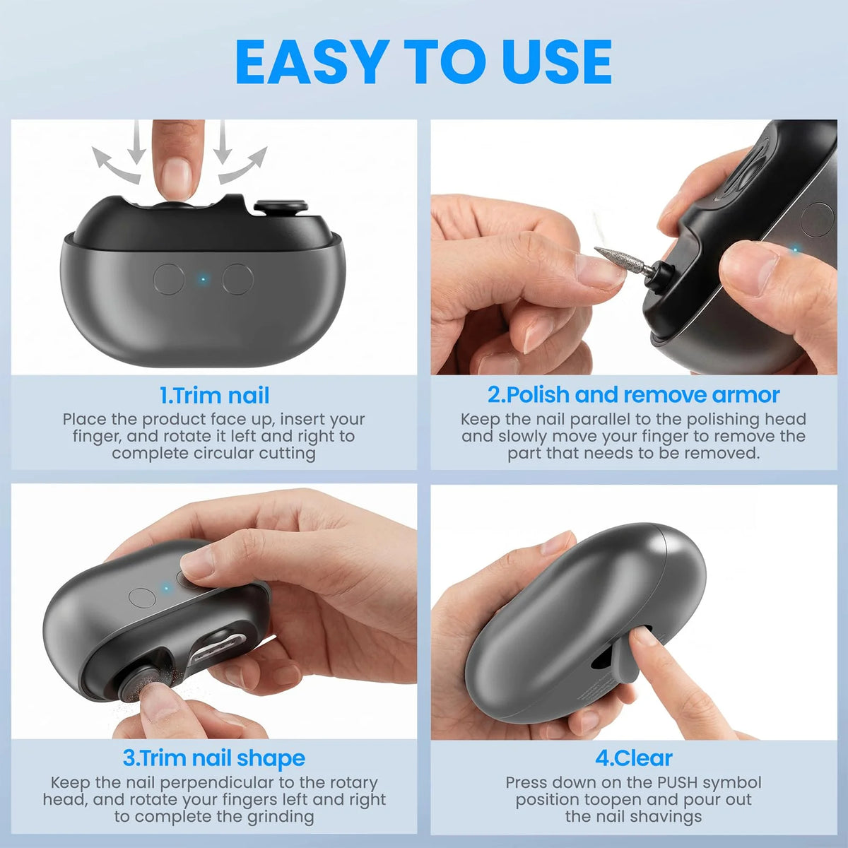Electric Nail Clipper and Toenail Trimmer with Built-In Shaving Collector